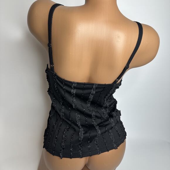 Y2K Black Lace Glitter Ruffle Cami Top Coquette Corset Lingerie Style S Goth - Picture 2 of 8